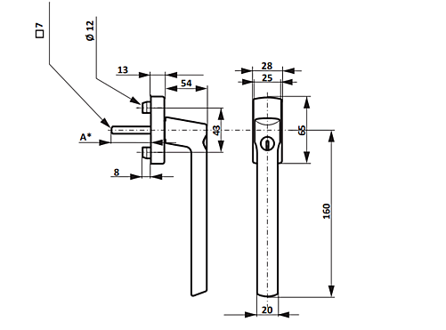 HANDLE SI-L.PSK LOCK. 35 RAL9003 C10